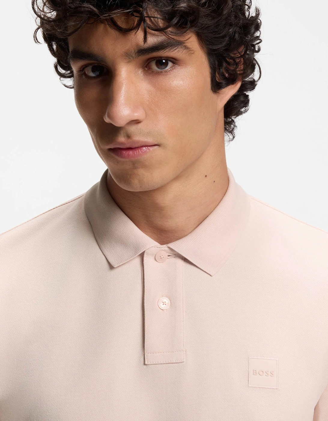 BOSS Orange Passenger Mens Stretch-Cotton Slim-Fit Polo Shirt with Logo Patch - Open Pink 690