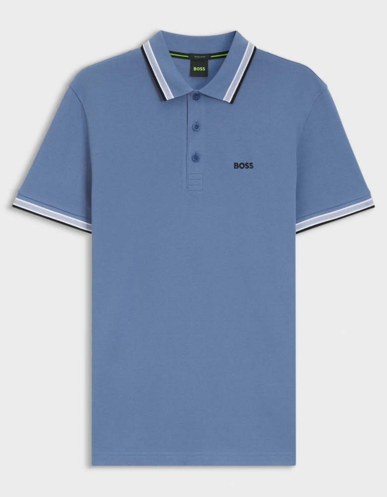 BOSS Green Paddy Mens Cotton-Piqué Polo Shirt with Contrast Logo - Open Blue 462