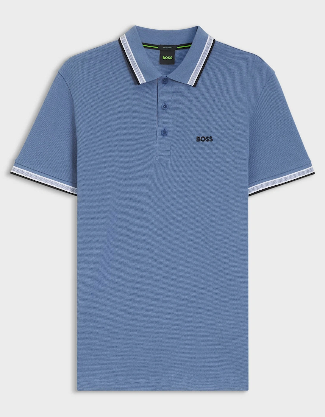 BOSS Green Paddy Mens Cotton-Piqué Polo Shirt with Contrast Logo - Open Blue 462, 2 of 1