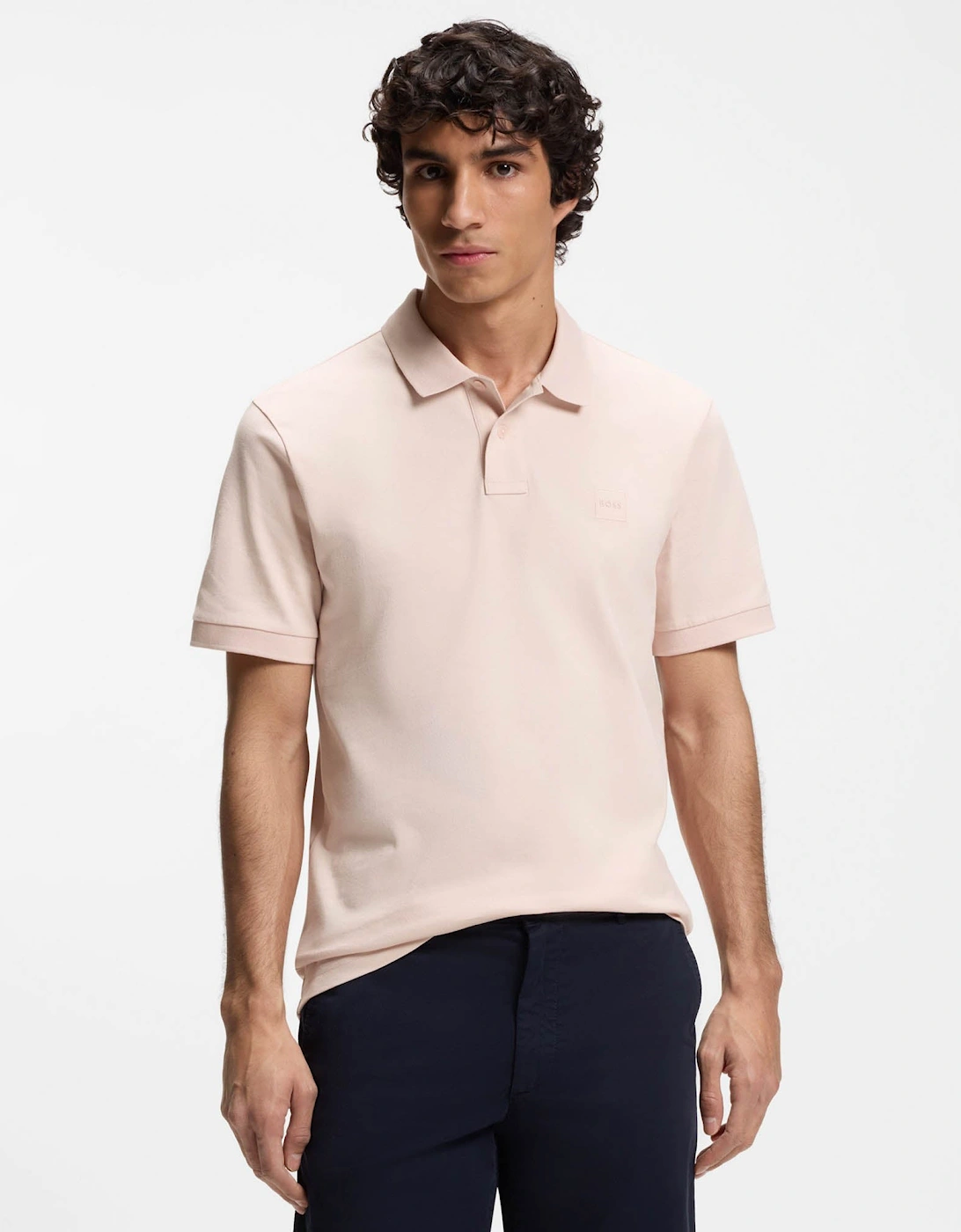 Hugo Boss Men's Tan Boss Orange Passenger Stretch-Cotton Slim-Fit Polo Shirt With Logo Patch - Open Pink 690  Xxl