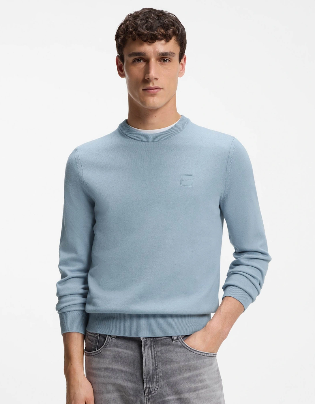 Hugo Boss Men's Blue Boss Orange Kanovano Crew Neck Jumper - Light/Pastel 458 - Size: 38