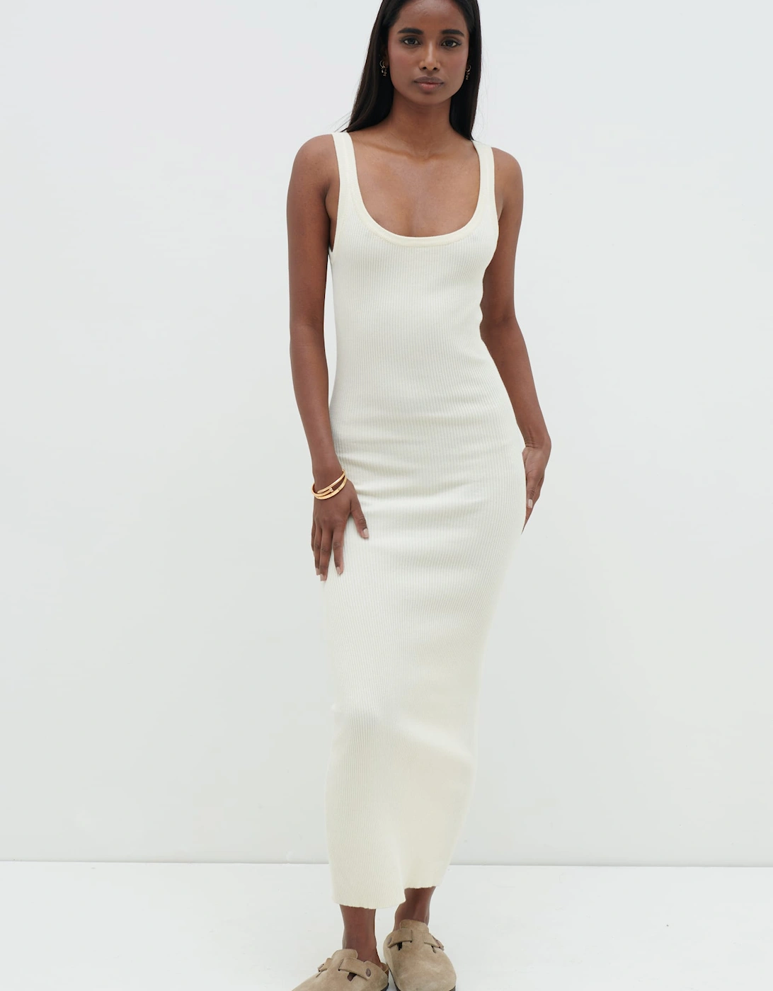 Sian Scoop Neck Knit Midaxi Dress - Cream