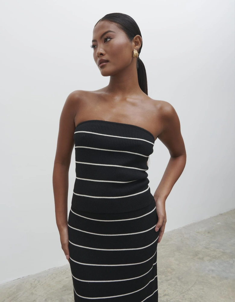 Louisa Stripe Bandeau Knit Top - Black and Cream