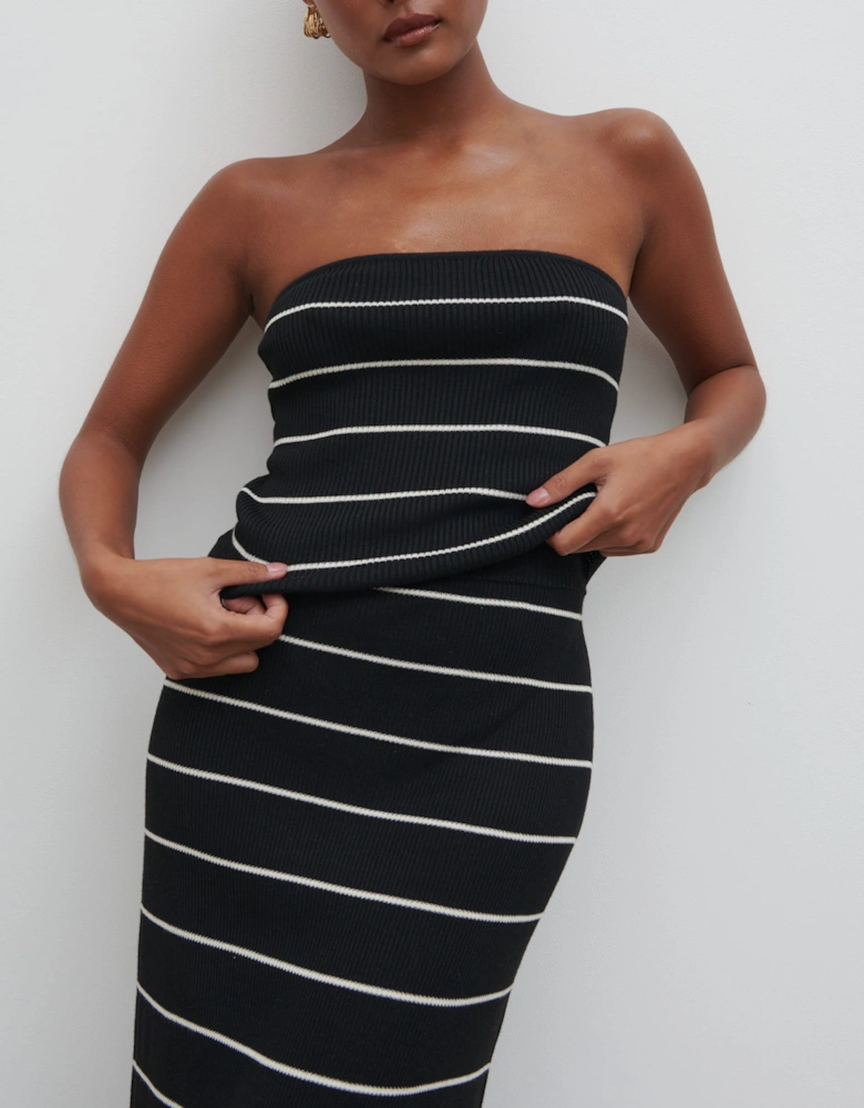 Louisa Stripe Bandeau Knit Top - Black and Cream