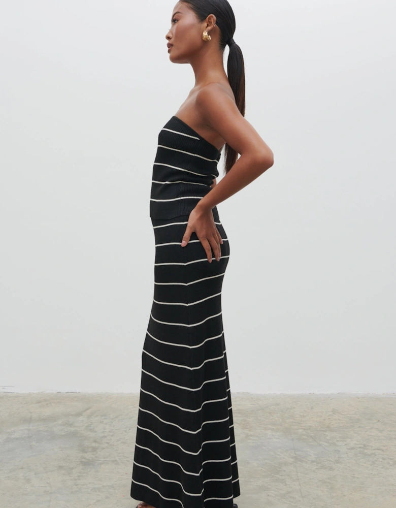 Louisa Stripe Bandeau Knit Top - Black and Cream
