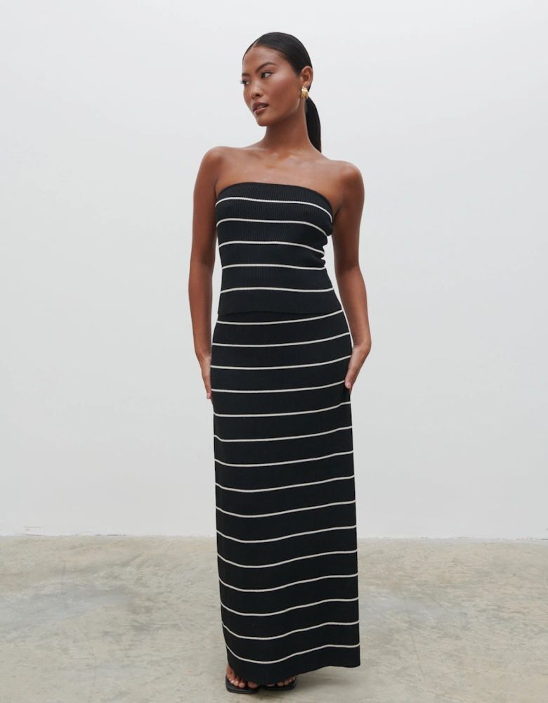 Louisa Stripe Bandeau Knit Top - Black and Cream