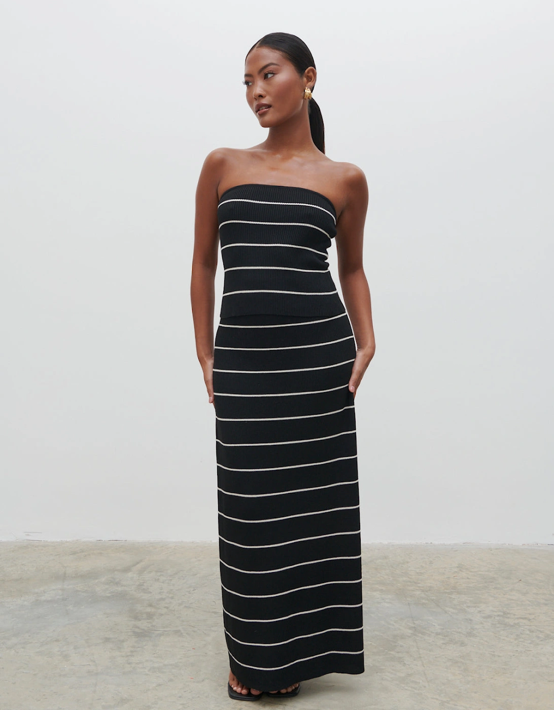 Louisa Stripe Bandeau Knit Top - Black and Cream