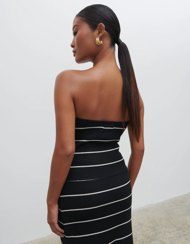 Louisa Stripe Bandeau Knit Top - Black and Cream