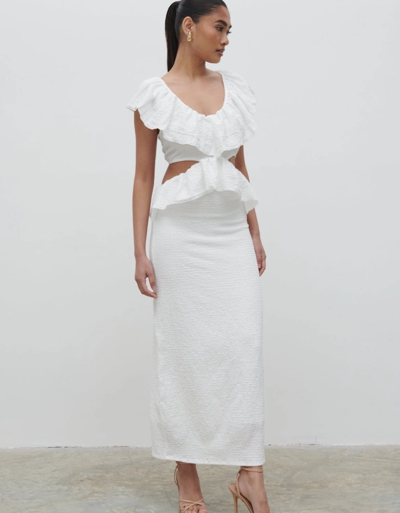Ellis Crinkle Ruffle Jersey Dress - Cream