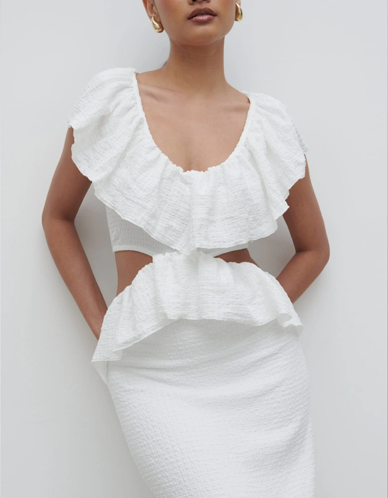 Ellis Crinkle Ruffle Jersey Dress - Cream
