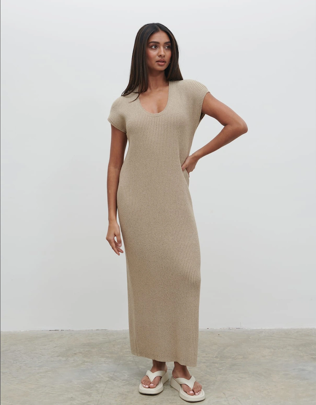 Rose Knit Midaxi Dress - Stone Taupe