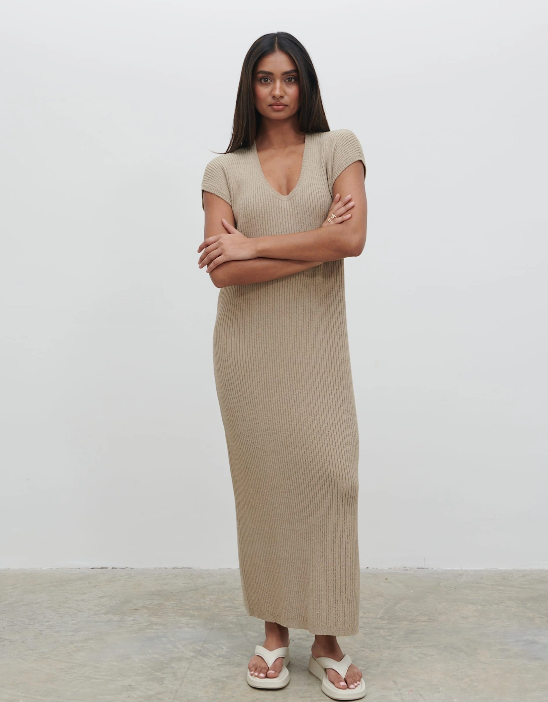 Rose Knit Midaxi Dress - Stone Taupe