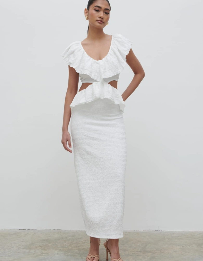 Ellis Crinkle Ruffle Jersey Dress - Cream