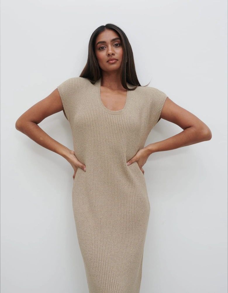 Rose Knit Midaxi Dress - Stone Taupe