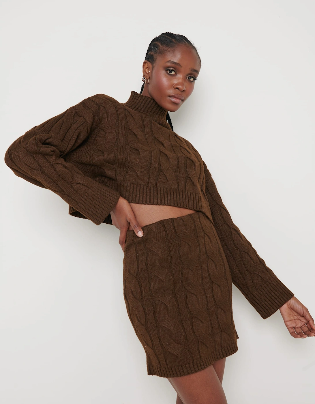 Hunter Cable Knit Mini Skirt - Brown