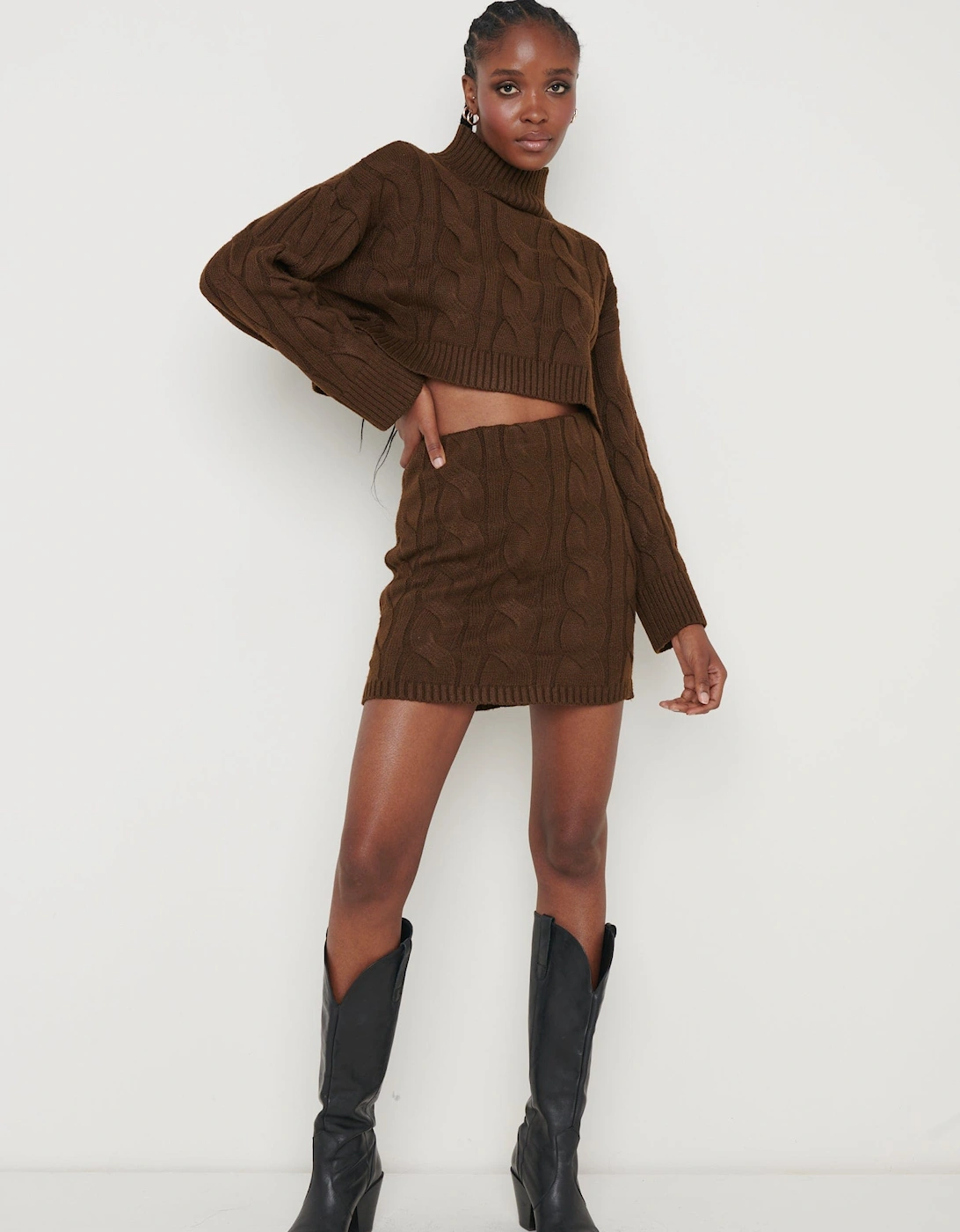 Hunter Cable Knit Mini Skirt - Brown