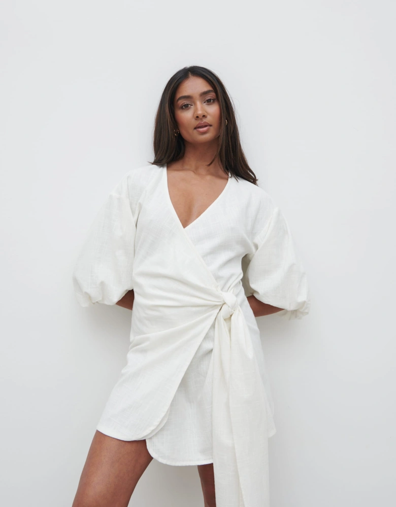 Tamara Wrap Mini Dress - Cream