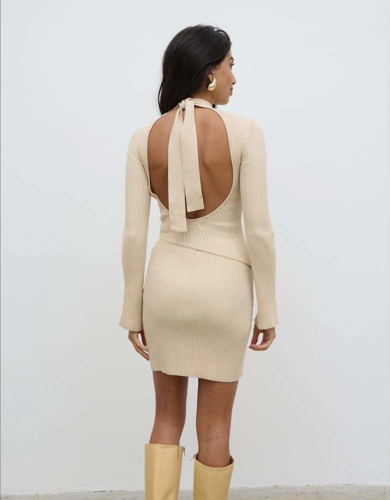 Lakelyn Backless High Neck Knit Top - Beige