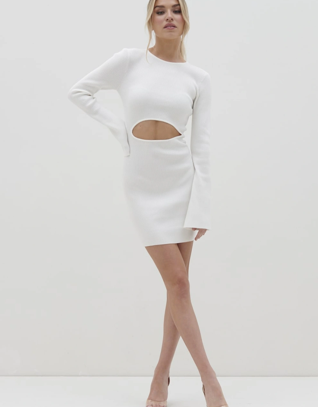 Codey Cut Out Mini Knit Dress - Cream