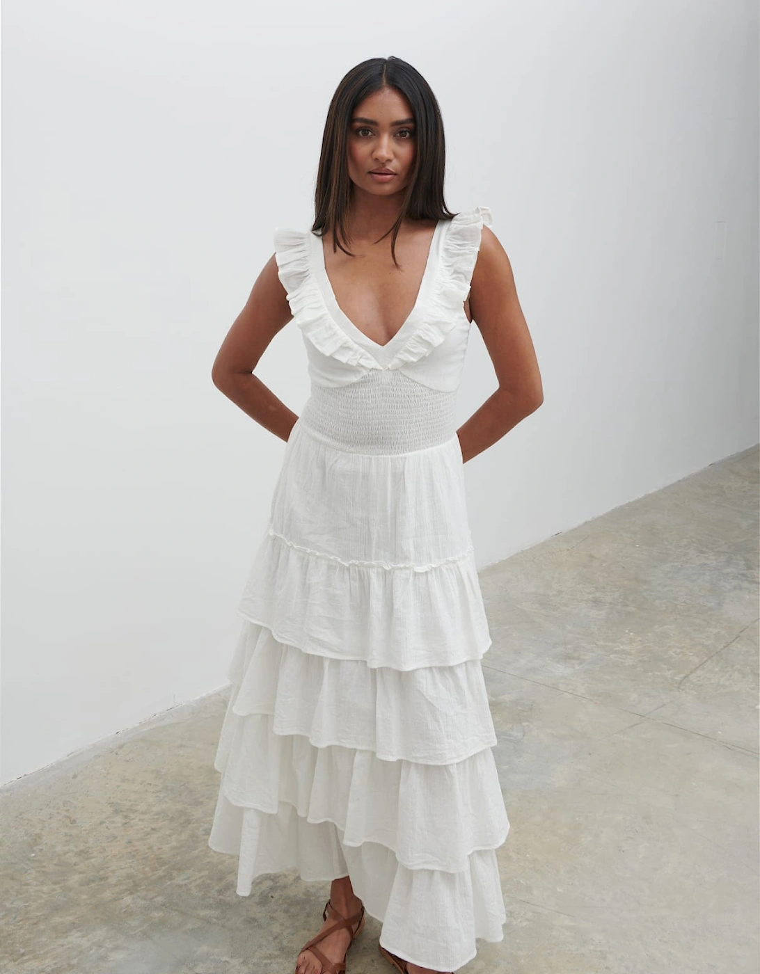 Opal Ruffle Midaxi Dress - Cream