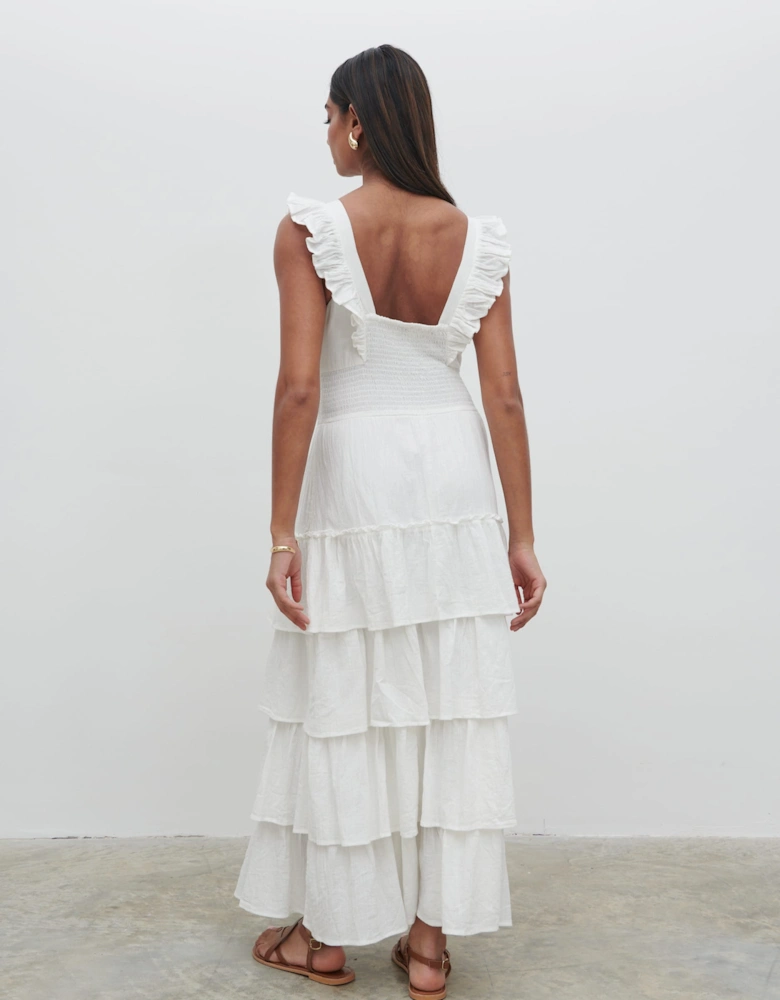 Opal Ruffle Midaxi Dress - Cream