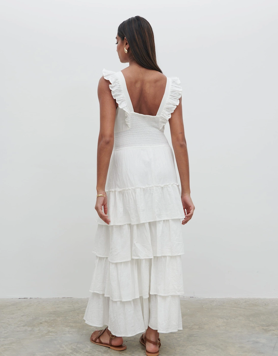 Opal Ruffle Midaxi Dress - Cream