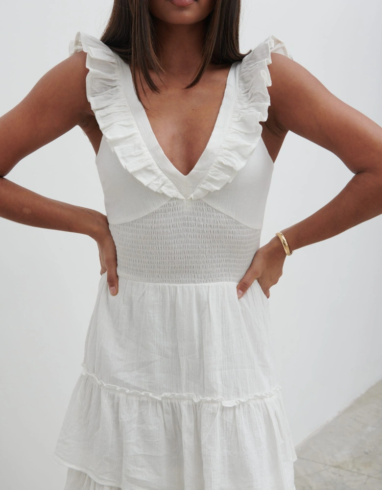 Opal Ruffle Midaxi Dress - Cream