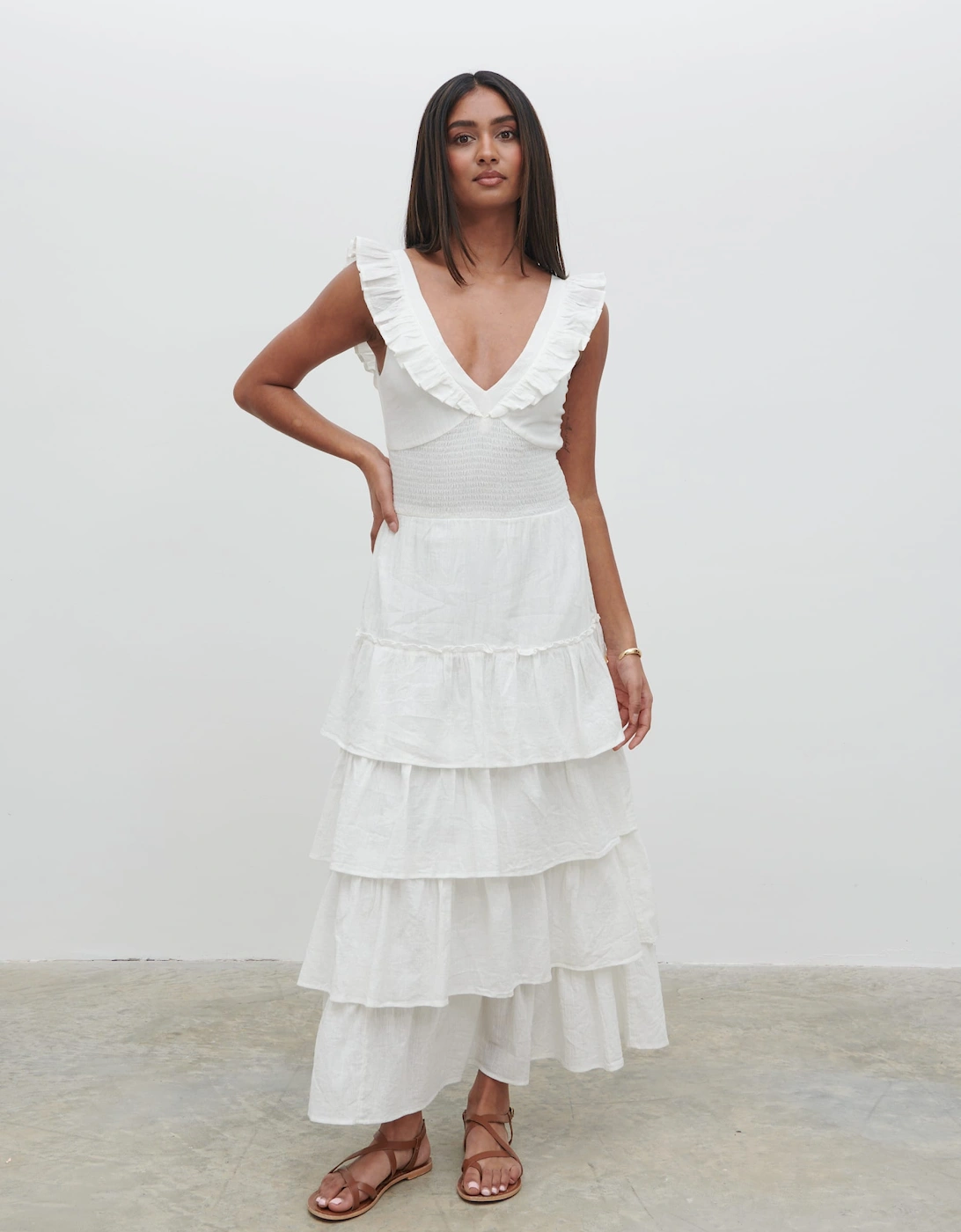 Opal Ruffle Midaxi Dress - Cream