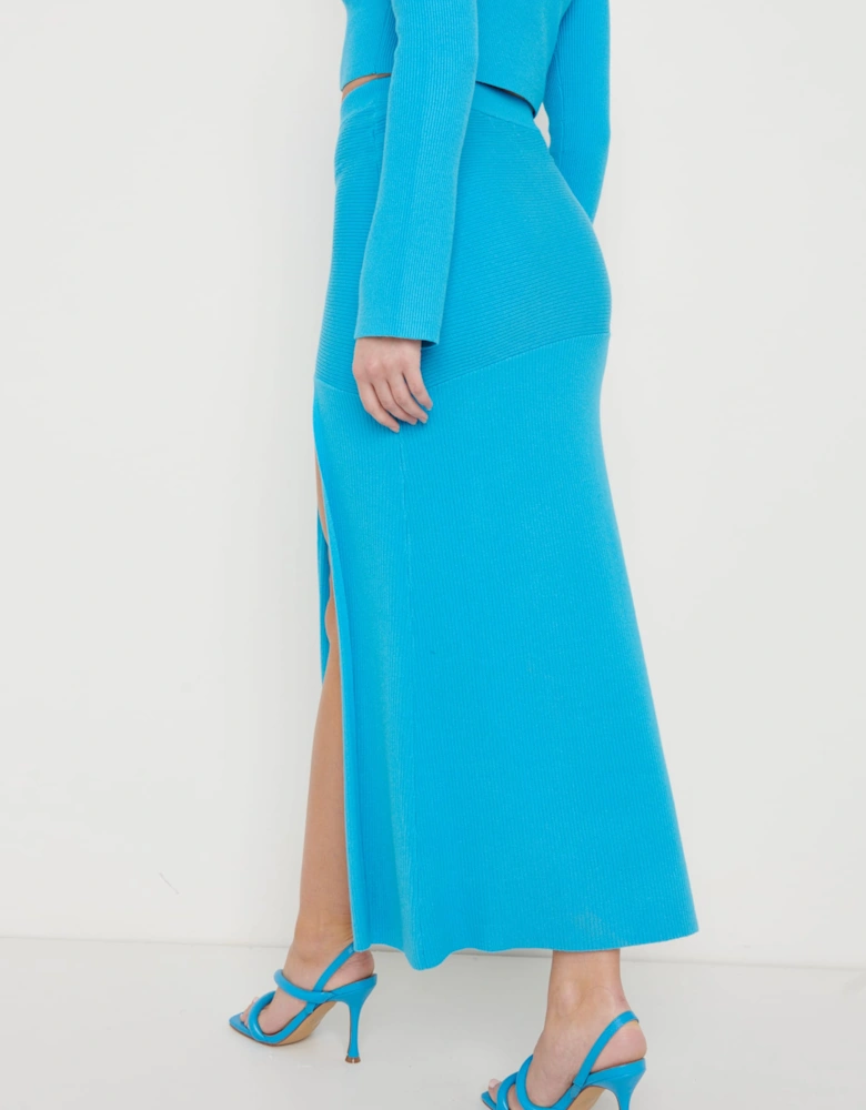 Sofia Asymmetric Knit Skirt - Aqua Blue