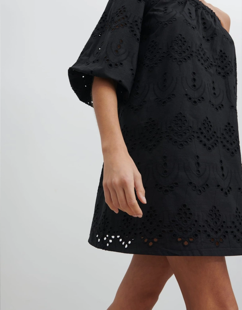 Fawn Broderie Mini Dress - Black