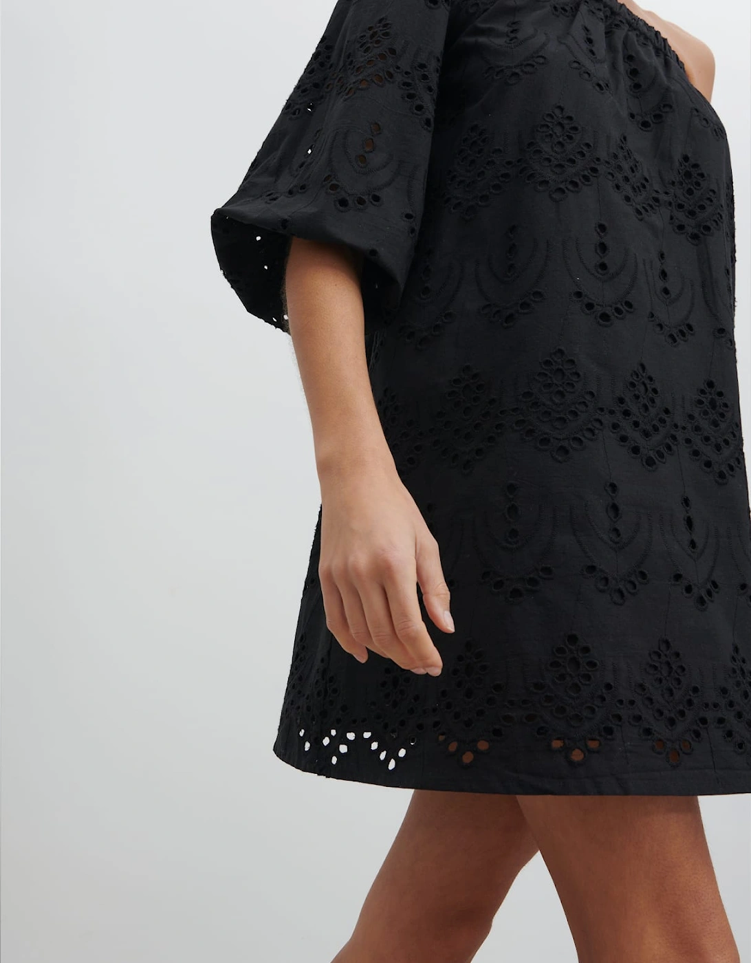 Fawn Broderie Mini Dress - Black