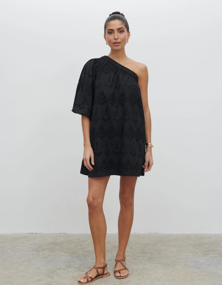 Fawn Broderie Mini Dress - Black