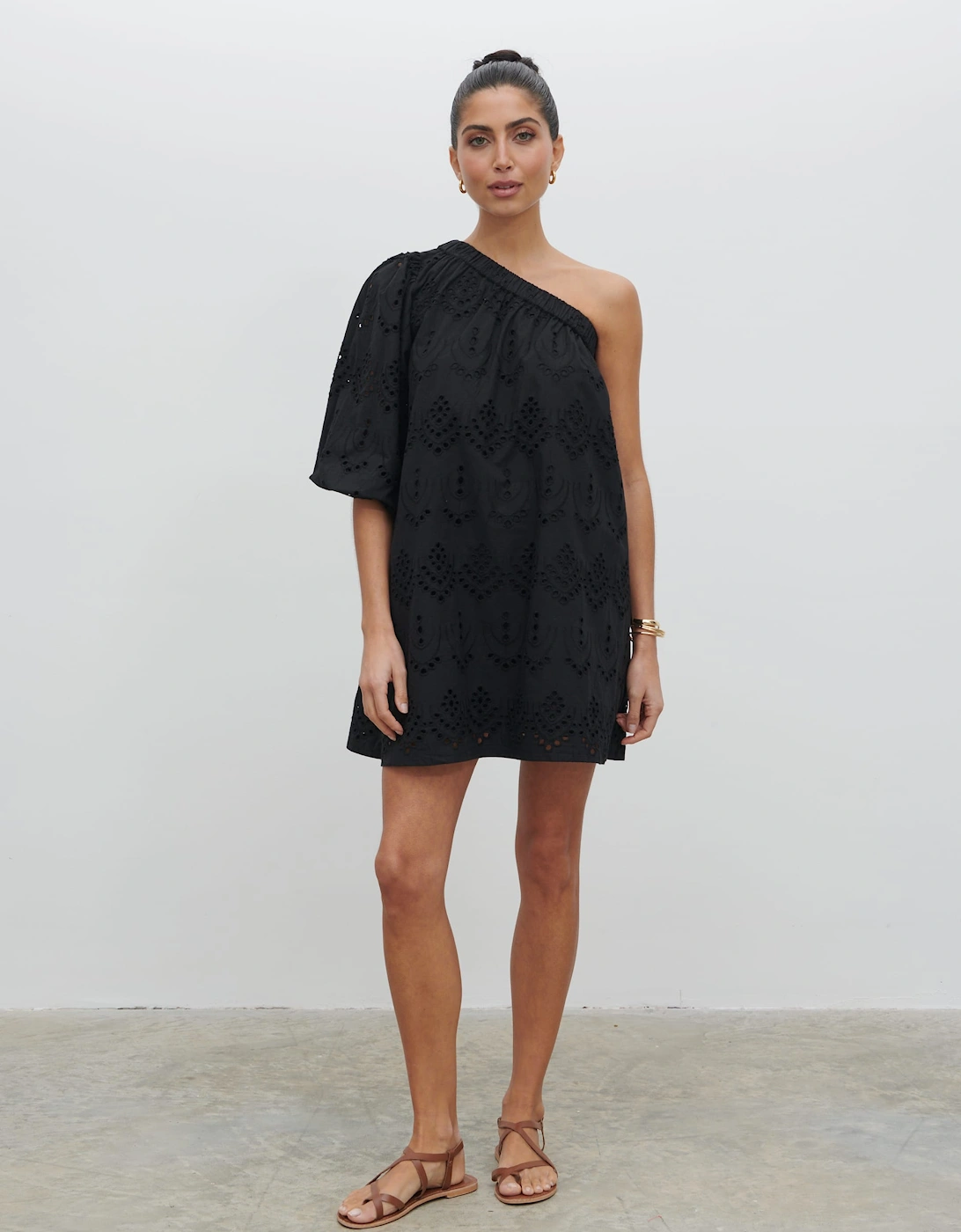 Fawn Broderie Mini Dress - Black