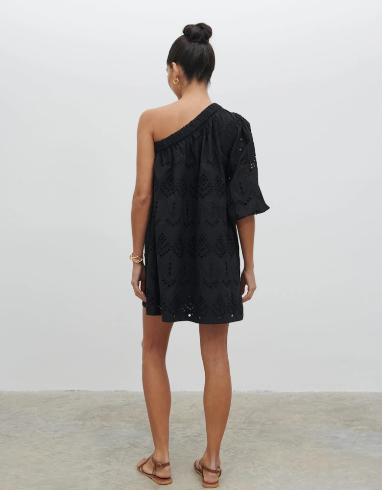 Fawn Broderie Mini Dress - Black