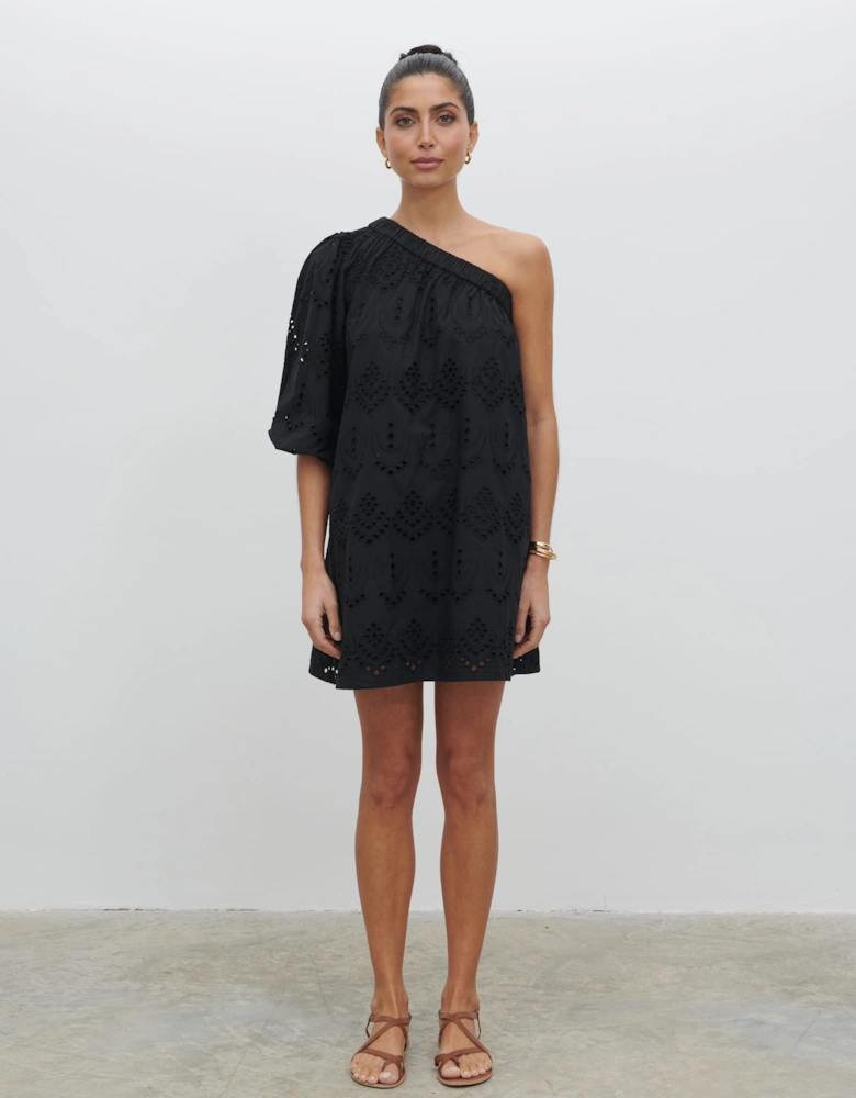 Fawn Broderie Mini Dress - Black