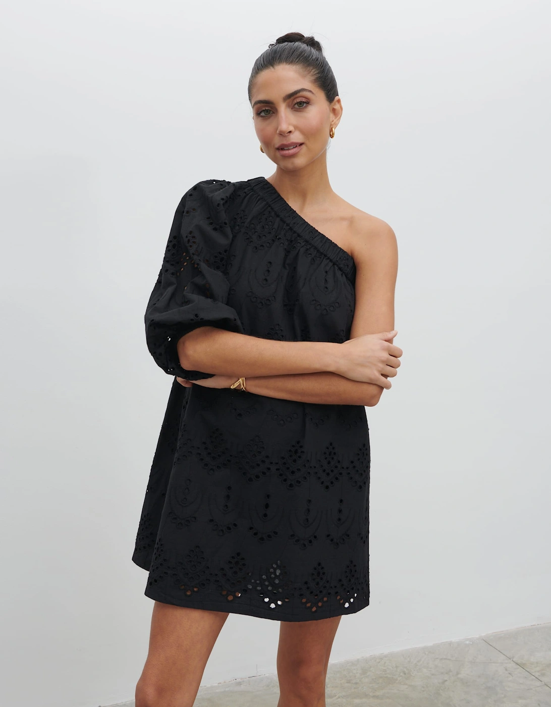 Fawn Broderie Mini Dress - Black