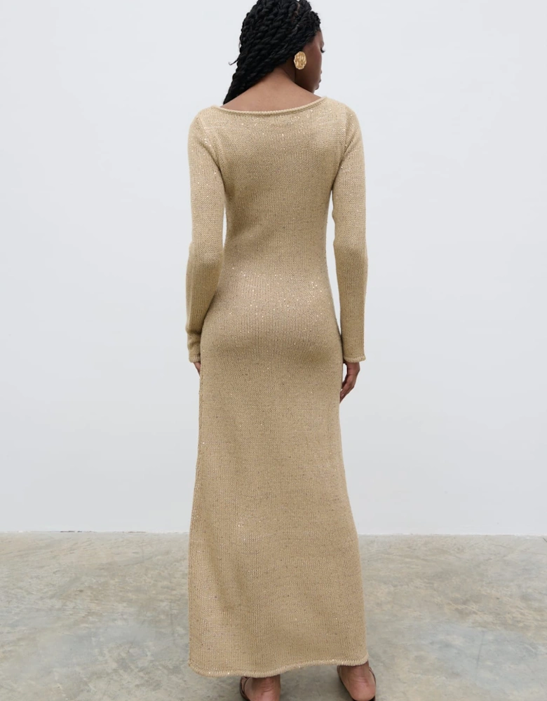 Anastasia Sequin Maxi Knit Dress - Gold