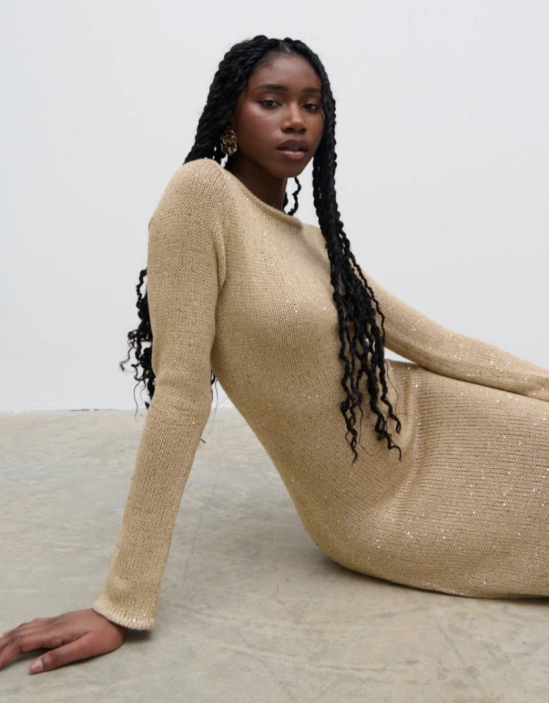 Anastasia Sequin Maxi Knit Dress - Gold