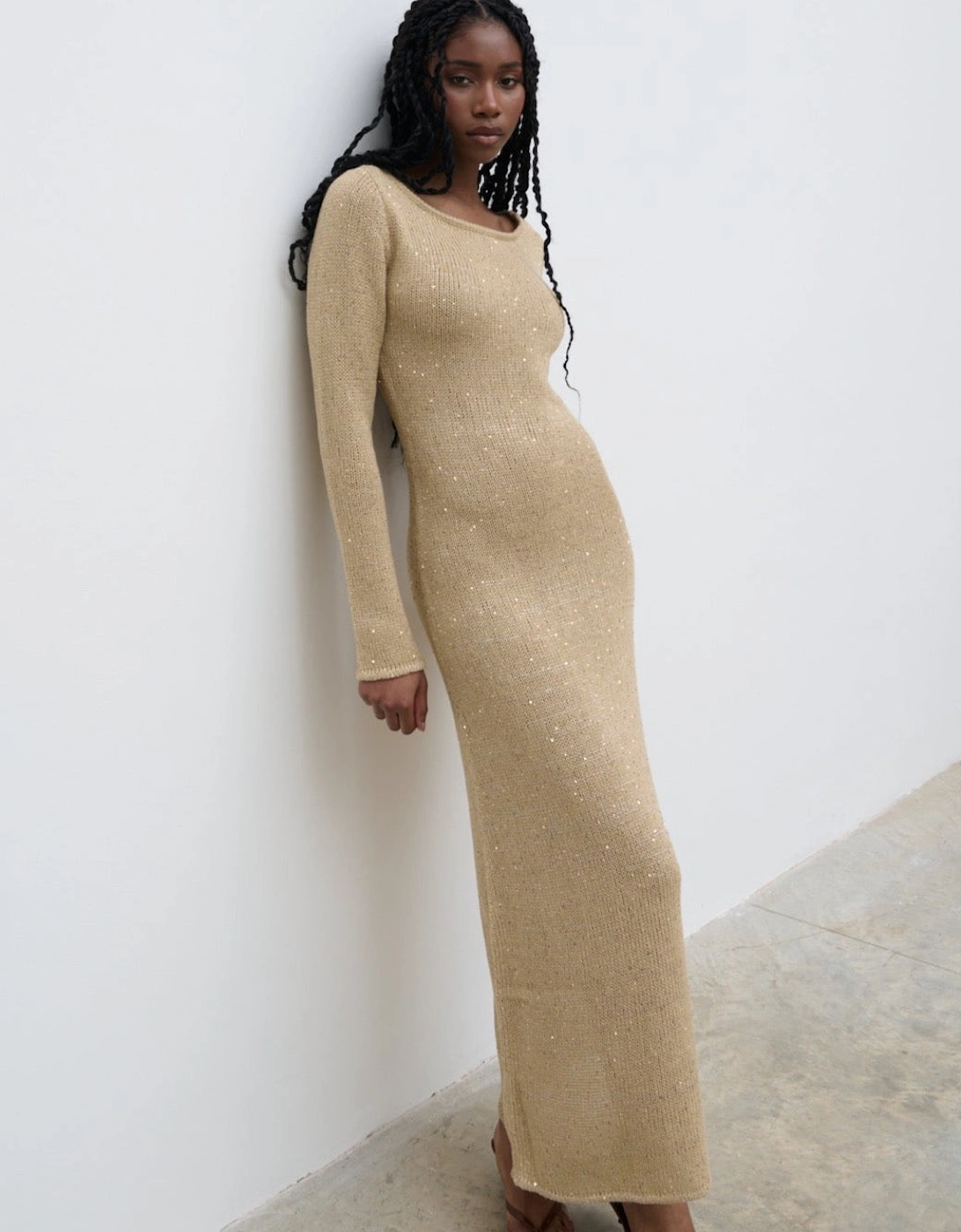 Anastasia Sequin Maxi Knit Dress - Gold