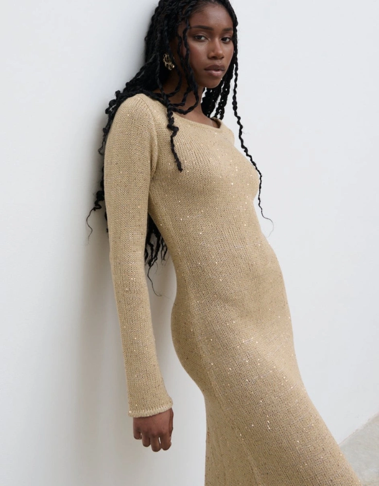 Anastasia Sequin Maxi Knit Dress - Gold
