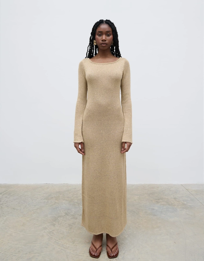 Anastasia Sequin Maxi Knit Dress - Gold