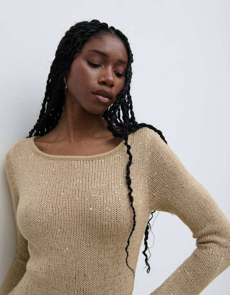 Anastasia Sequin Maxi Knit Dress - Gold