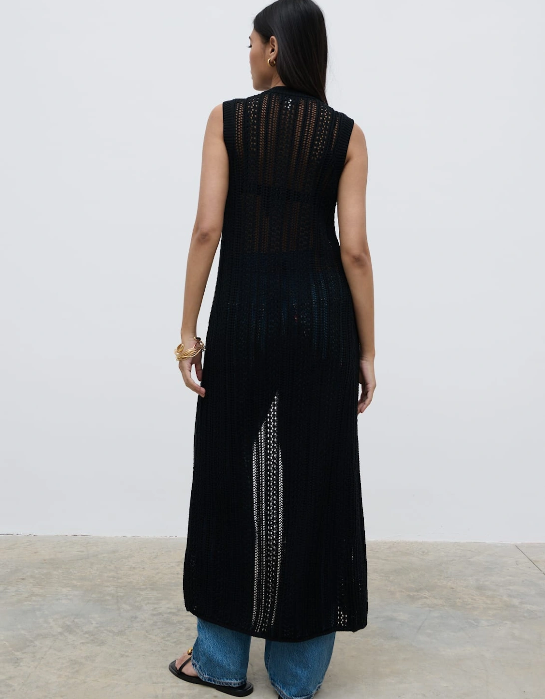 Helen Longline Open Knit Cardigan - Black