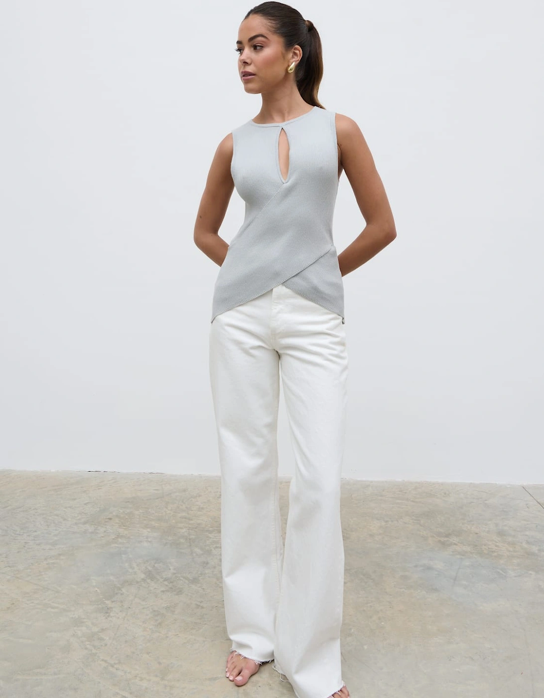 Bexley Cross Front Knit Top - Light Blue