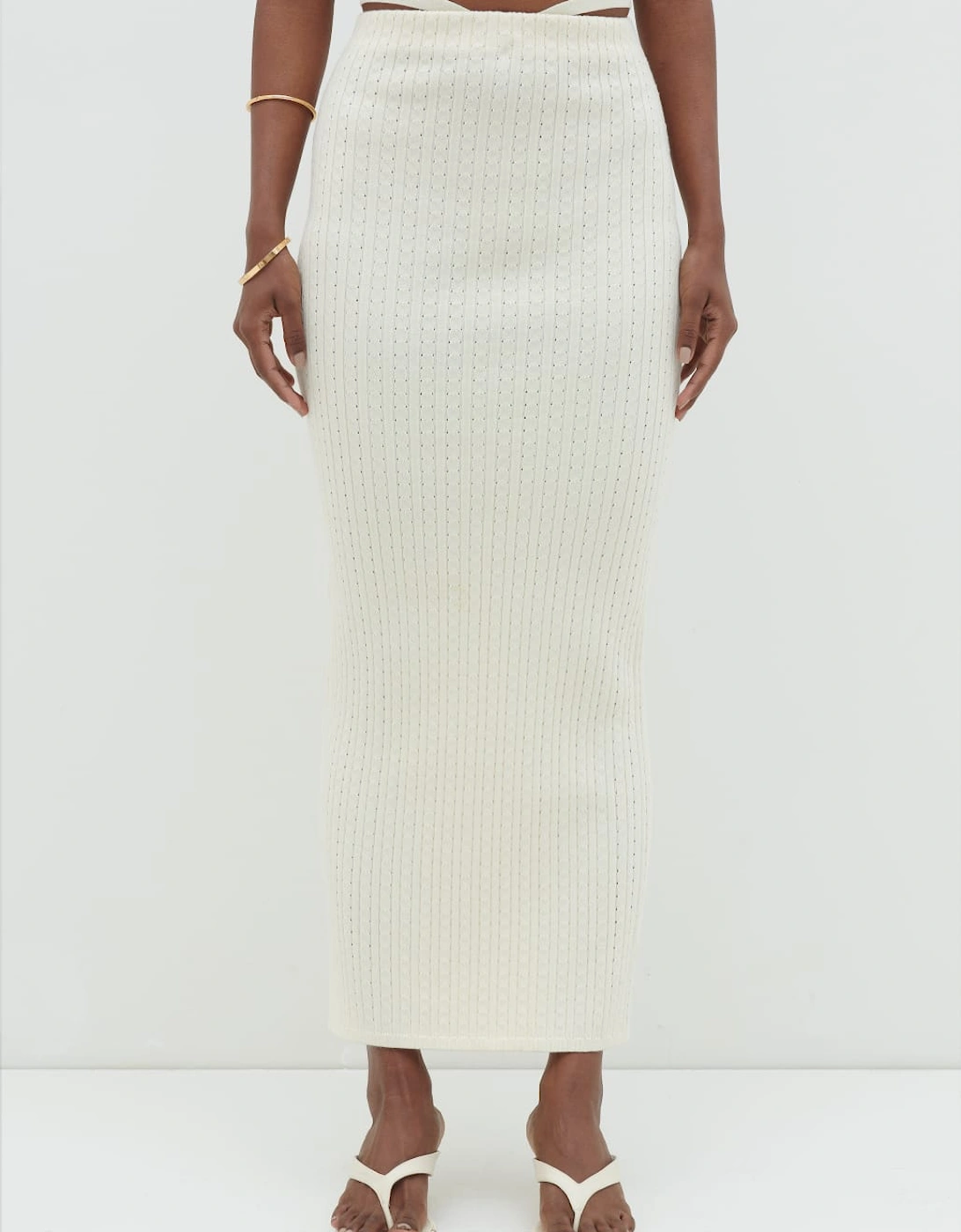 Poppy Tie Detail Knit Skirt - Cream