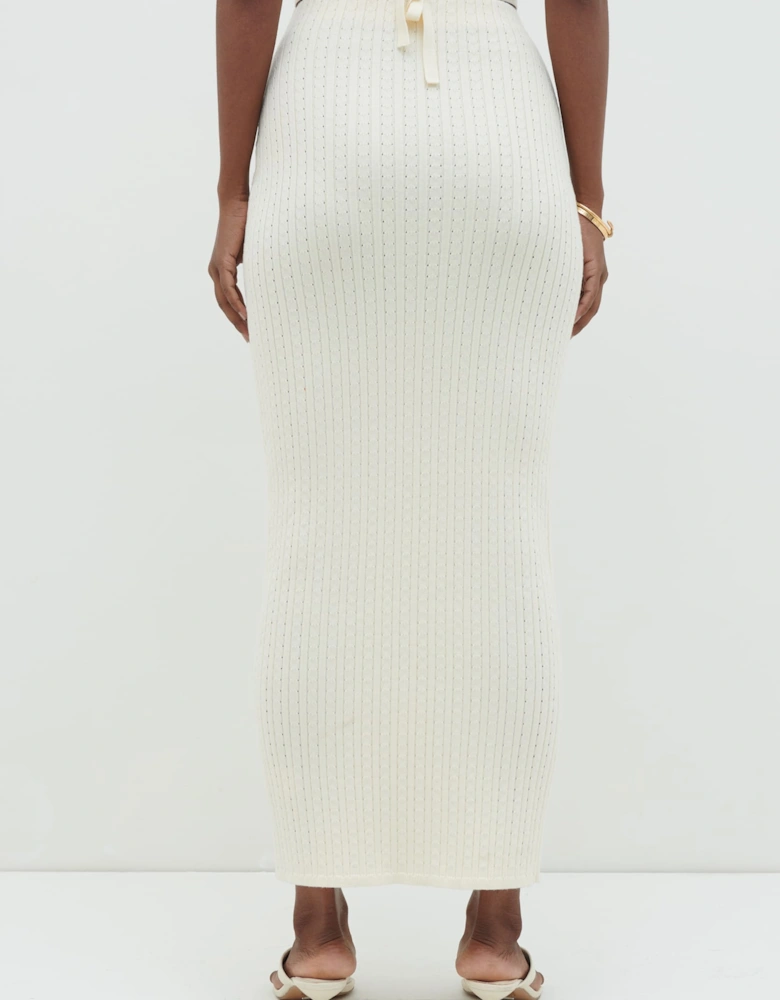 Poppy Tie Detail Knit Skirt - Cream