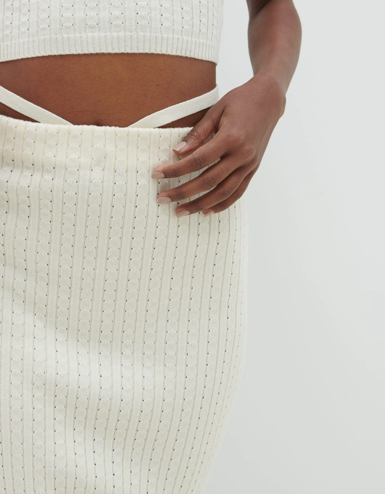 Poppy Tie Detail Knit Skirt - Cream