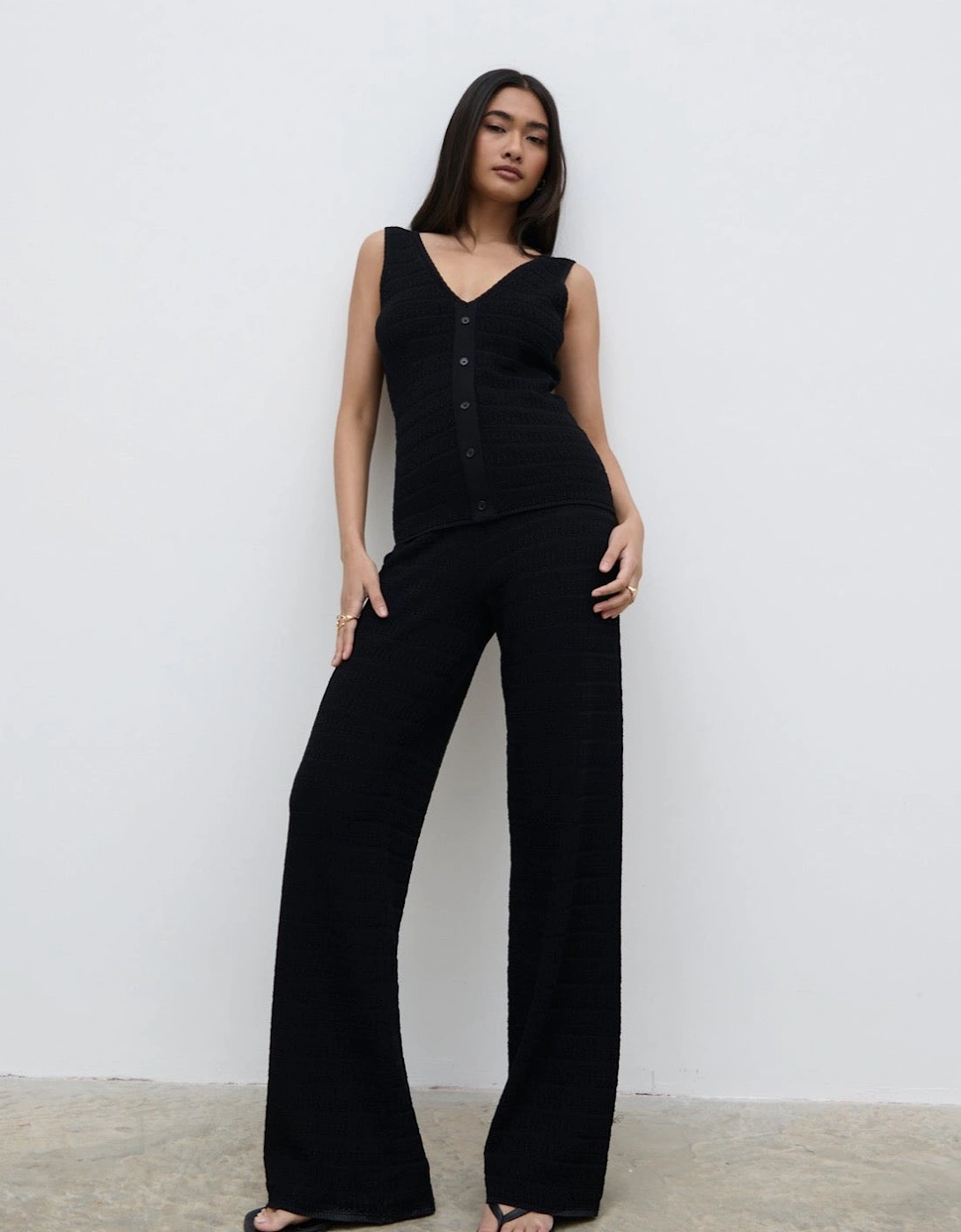 Bridget Crochet Knit Trousers - Black