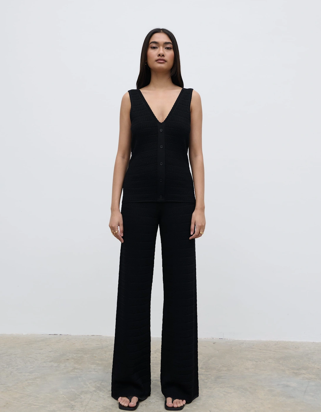 Bridget Crochet Knit Trousers - Black