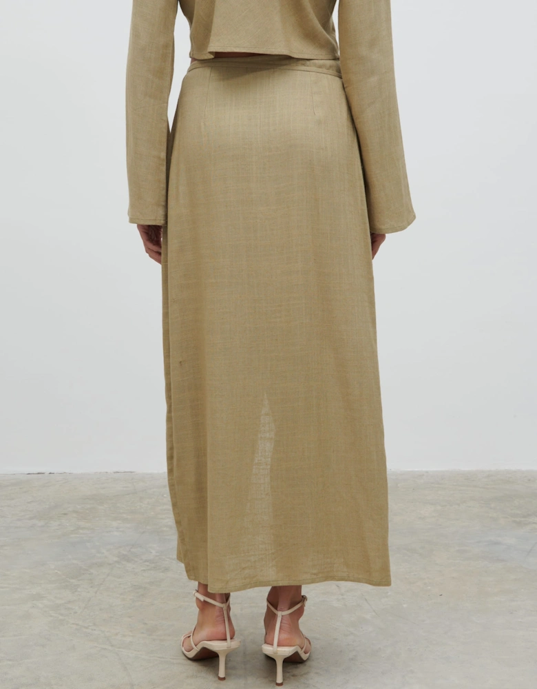 Abigail Wrap Linen Midaxi Skirt - Olive